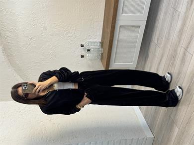 Kadife Çıtçıtlı Takım Siyah