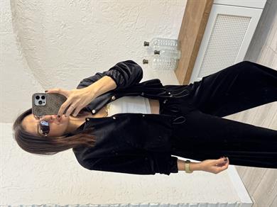 Kadife Çıtçıtlı Takım Siyah