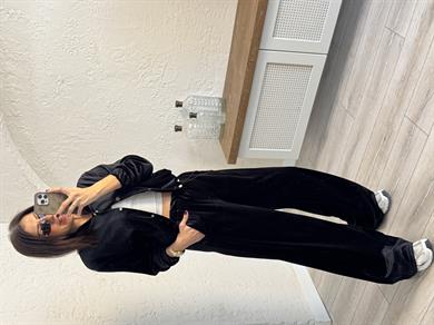 Kadife Çıtçıtlı Takım Siyah