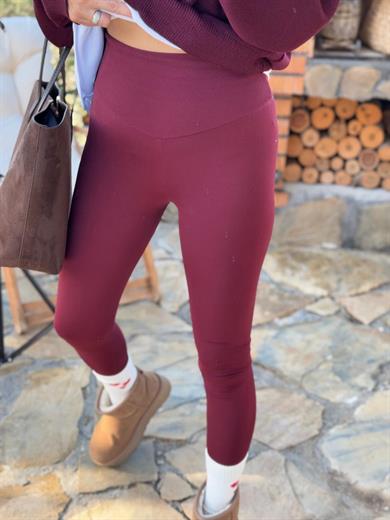 Kadın İç Şardonlu Yüksek Bel Tayt Bordo