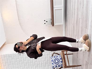 Kadın İç Şardonlu Yüksek Bel Tayt Kahve