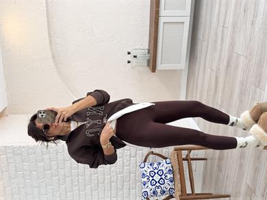 Kadın İç Şardonlu Yüksek Bel Tayt Kahve