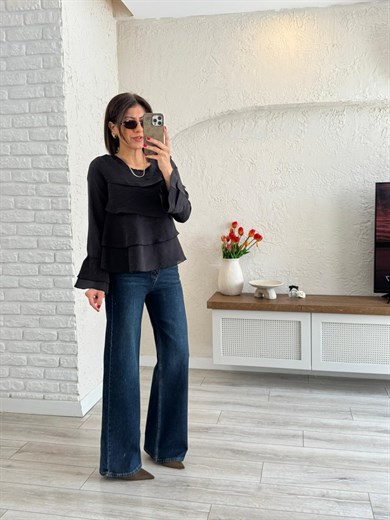 Kadın Kat Kat Volanlı Bluz Siyah