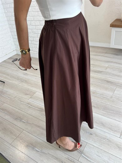 Kadın Pileli Kahve Midi  Etek 