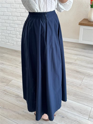 Kadın Pileli  Lacivert Midi Etek