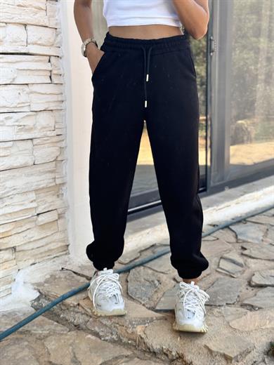 Üç İplik Cepli Bel ve Paça Lastikli Jogger Eşofman Altı Siyah
