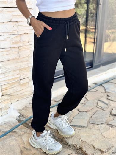 Üç İplik Cepli Bel ve Paça Lastikli Jogger Eşofman Altı Siyah
