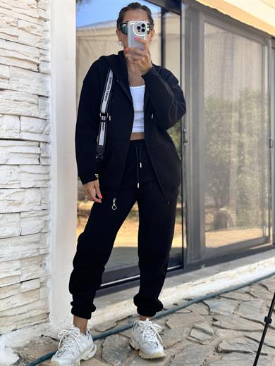 Üç İplik Cepli Bel ve Paça Lastikli Jogger Eşofman Altı Siyah