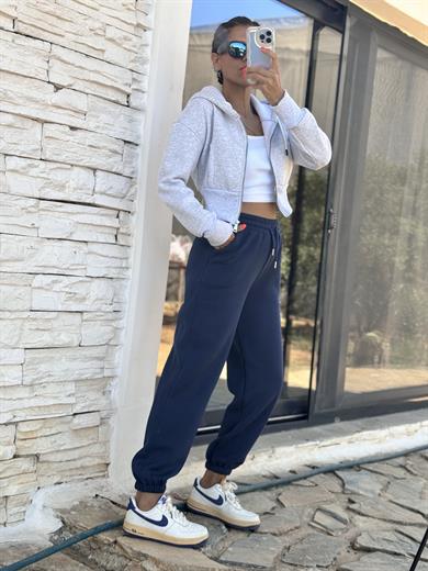 Kadın Üç İplik Cepli Bel ve Paça Lastikli  Eşofman Altı Lacivert