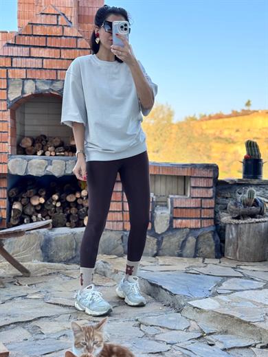 Kadın Ultra Rahat Yüksek Bel Konforlu Tayt Kahve