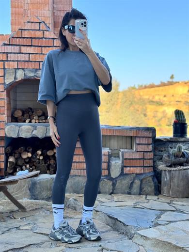 Kadın Ultra Rahat Yüksek Bel Konforlu Tayt Gri