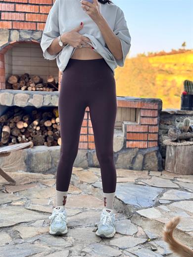 Kadın Ultra Rahat Yüksek Bel Konforlu Tayt Kahve