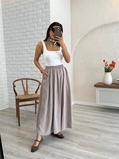 Kadın Yandan Cepli Pileli Etek Taş