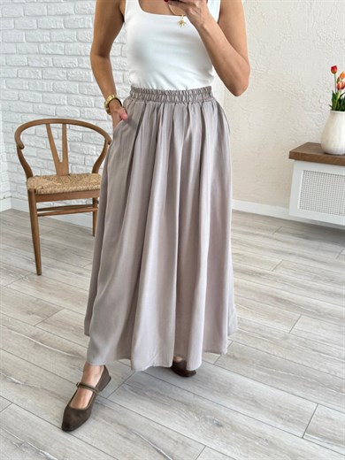 Kadın Yandan Cepli Pileli Etek Taş