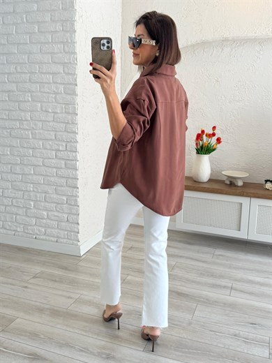 Kahve Kupra Uzun Kol Gömlek
