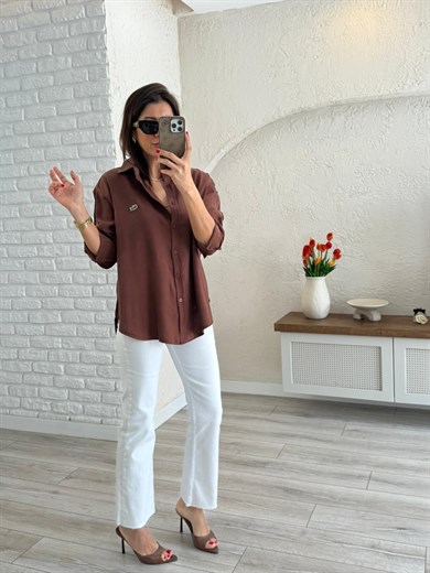 Kahve Kupra Uzun Kol Gömlek