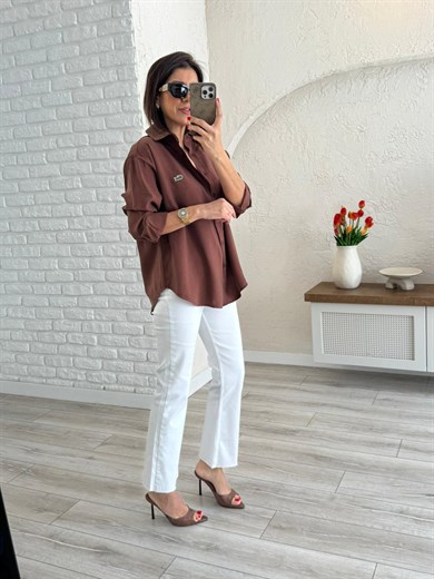 Kahve Kupra Uzun Kol Gömlek