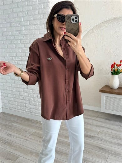 Kahve Kupra Uzun Kol Gömlek