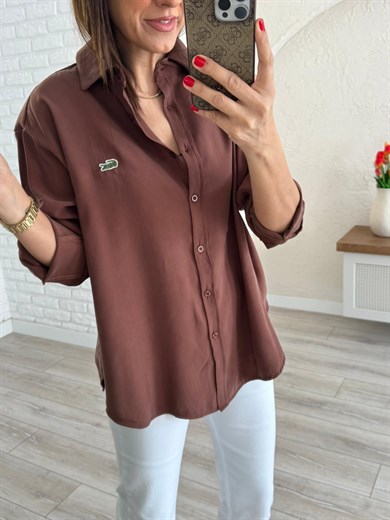 Kahve Kupra Uzun Kol Gömlek