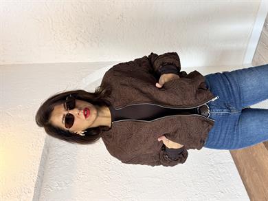 Kahve Nakışlı Bomber Ceket