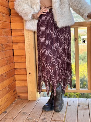 Kahve Parçalı Ekose Etek