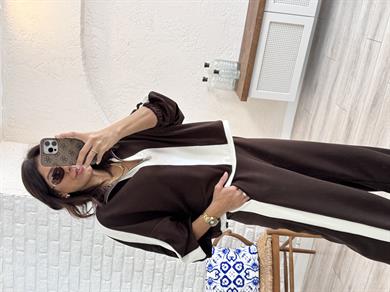 Kahve Şerit Detaylı Takım