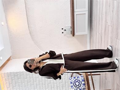 Kahve Şerit Detaylı Takım