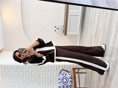 Kahve Şerit Detaylı Takım