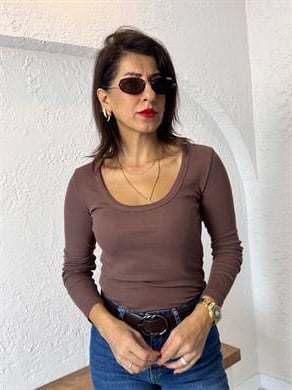Kahve U yaka Uzun Kol Fitilli Badi