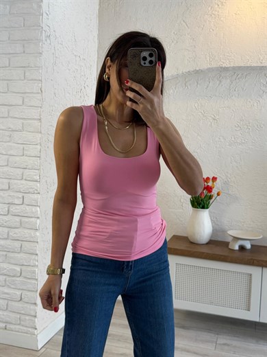 Kalın Askılı Poliamid Atlet Pembe