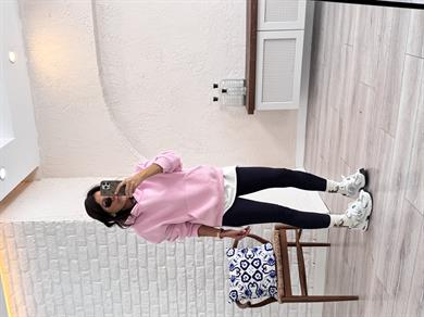 Kapşonlu ön cepli Sweat Pembe