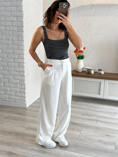 Kare Yaka Çizgili Korse Atlet Lacivert