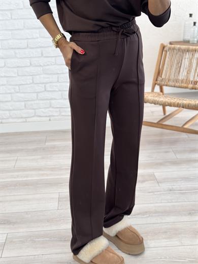 Kayık Yaka Ön Çımalı Palazzo Takım Kahve