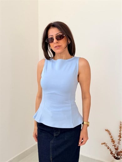 Kayık Yaka Peblum Top Bebe Mavi