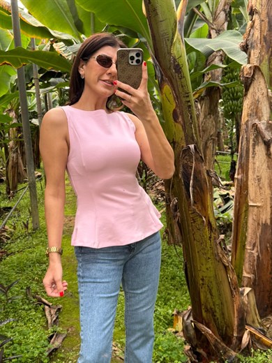 Kayık Yaka Peblum Top Pembe                                                                                                                                                                 