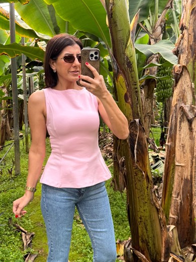 Kayık Yaka Peblum Top Pembe                                                                                                                                                                 