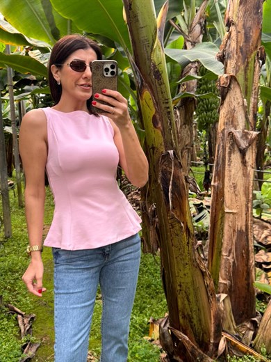 Kayık Yaka Peblum Top Pembe                                                                                                                                                                 
