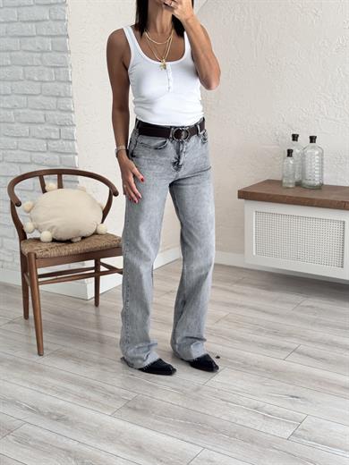 Kesik Paça Straght Jean Eskitme gri