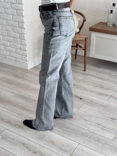 Kesik Paça Straght Jean Eskitme gri