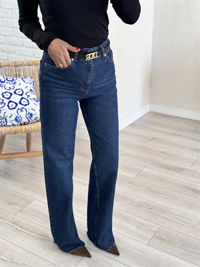 Kesik Paça Straght Jean Koyu Mavi