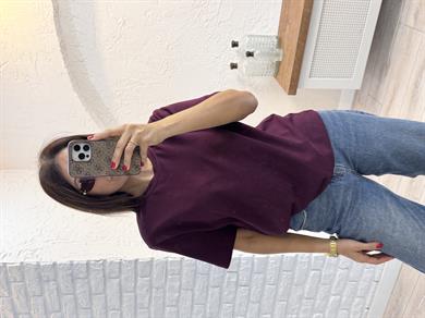 Kısa Kol Düz Tshirt bordo 