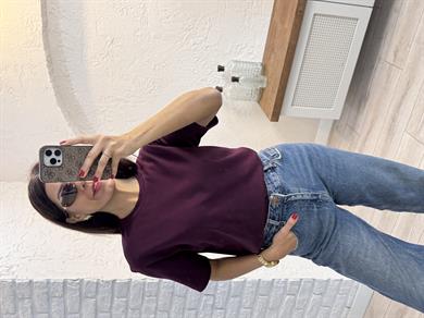 Kısa Kol Düz Tshirt bordo 