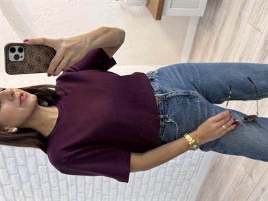 Kısa Kol Düz Tshirt bordo 