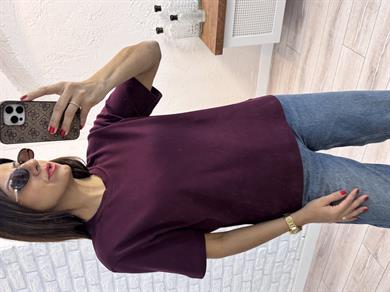 Kısa Kol Düz Tshirt bordo 