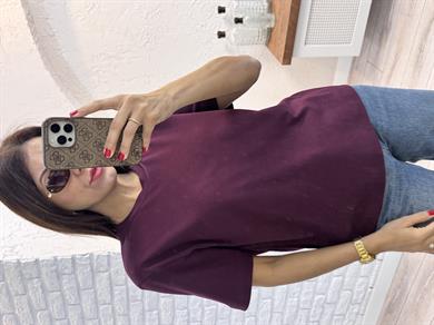 Kısa Kol Düz Tshirt bordo 
