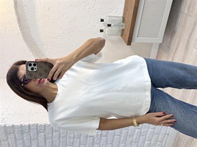 Kısa Kol Düz Tshirt Ekru