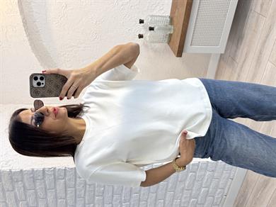 Kısa Kol Düz Tshirt Ekru