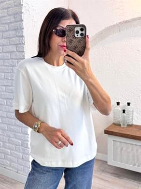 Kısa Kol Düz Tshirt Ekru