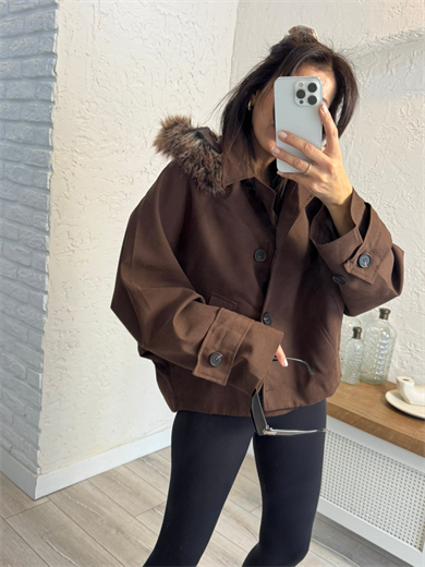 Kürk Kapşonlu Parka Kahve