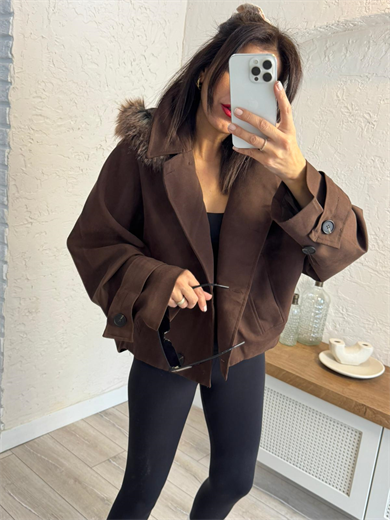Kürk Kapşonlu Parka Kahve